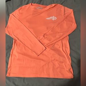 Men’s Reel Life Long Sleeve Polyester Sun Shirt. Coral / M